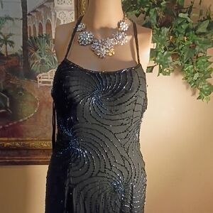 Stunning Black Sequin Backless Dress